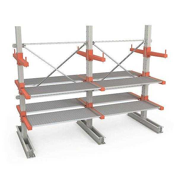 Складской консольный стеллаж для склада 2500x4500x1400 (16 консолей) с настилом