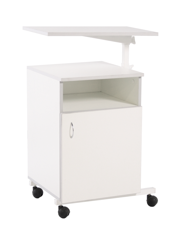 Тумба медицинская ТМ-"МСК" с поворотным столиком (столешница МДФ с пленкой ПВХ), на мебельных колесах, с верхней открытой нишей и нижним отделением с дверкой МСК-6556.105
