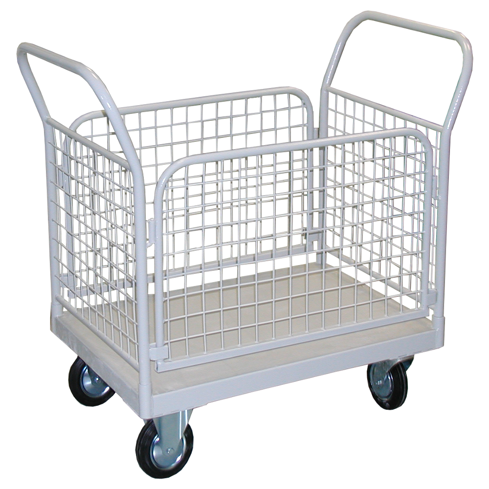 Тележка межкорпусная для перевозки медицинских грузов с двумя ручками и съемными боковыми ограждениями из сварной сетки МСК-528.160