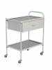 Столик манипуляционный передвижной метал. с двумя полками и выдвижным ящиком (полки нержавеющая сталь, имп.колеса) МСК-548